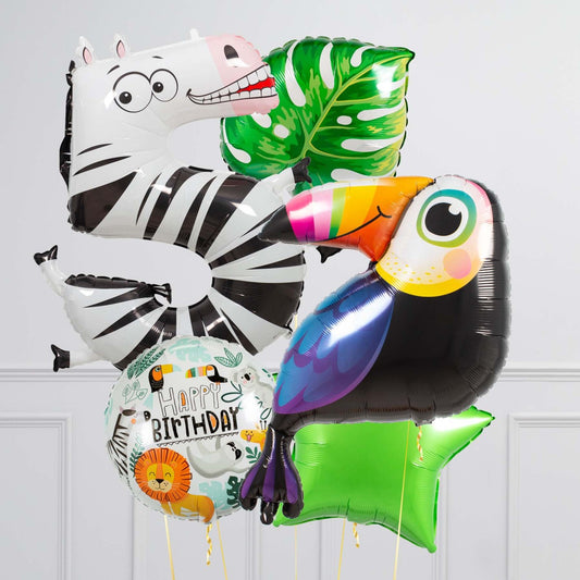 Zebra Theme 5th Birthday Balloon Bouquet