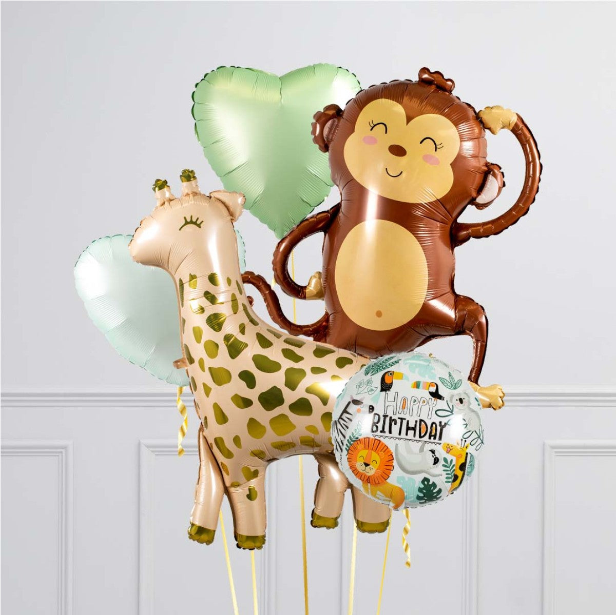 Jugnle Giraffe Monkey Theme Happy Birthday Balloon Bouquet