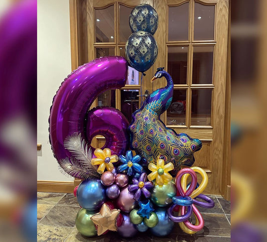 6th Birthday Peacock Theme Cluster Balloon Bouquet