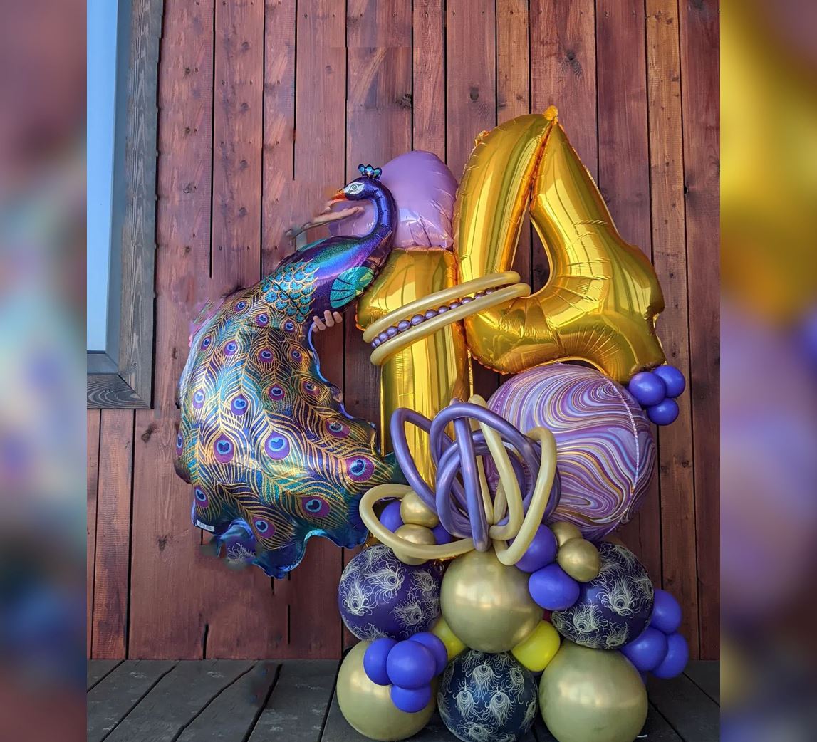14th Birthday Glitter Peacock And Superagate Balloon Bouquet