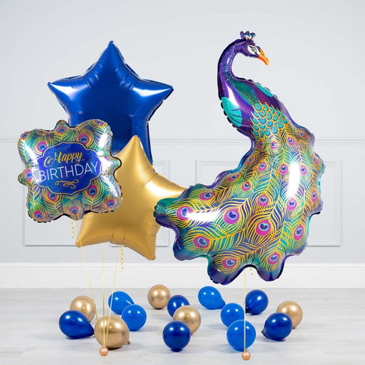 HBD Glitter Peacock And Star Theme  Balloon Bouquet
