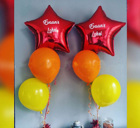 Personalized Red Star Lohri Theme Balloon Bouquet