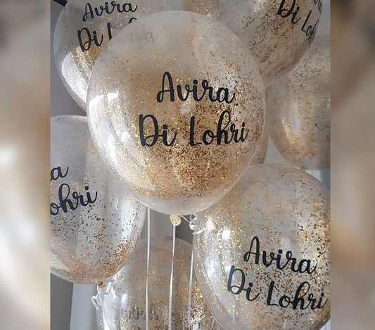 Personalized Gold Confetti Balloon Bouquets