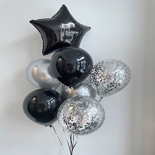 Party Balloon Silver Black Theme Birthday Star Helium Balloons Bouquet-1
