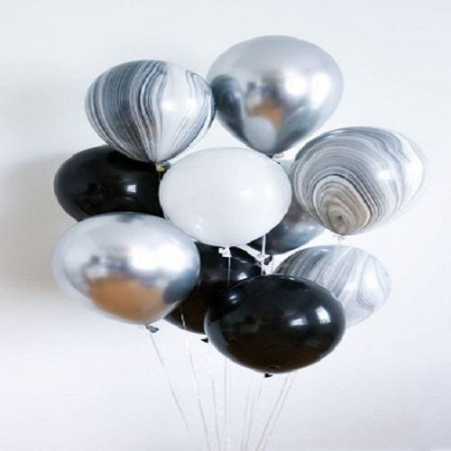 Party Balloon Silver Black Theme Birthday Helium Balloons Bouquet-12