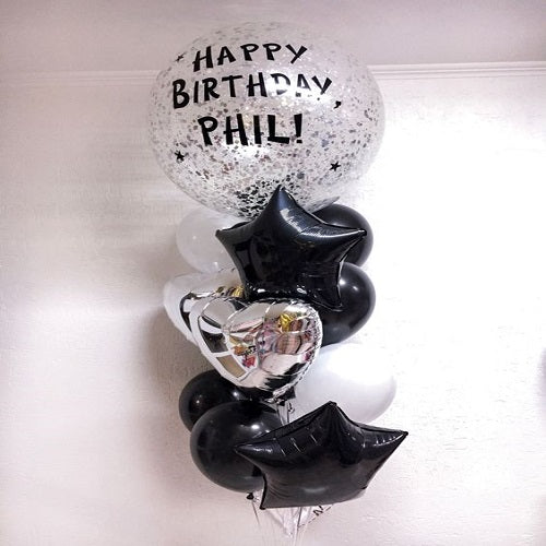 Party Balloon Silver Black Theme Birthday Helium Balloons Bouquet-16