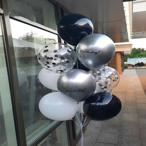 Party Balloon Silver Black Theme Birthday Helium Balloons Bouquet-17