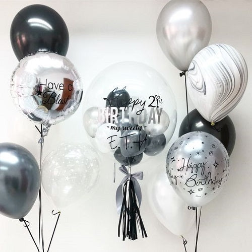 Party Balloon Silver Black Theme Birthday Helium Balloons Bouquet-18