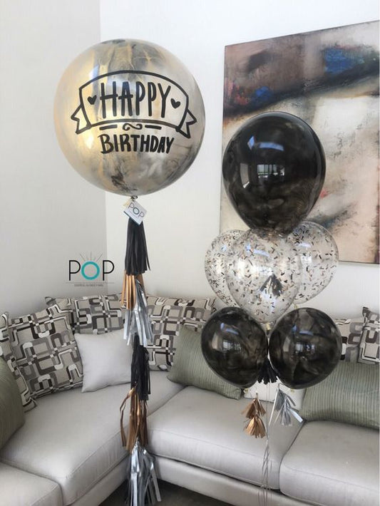 Party Balloon Silver Black Theme Birthday Helium Balloons Bouquet-18