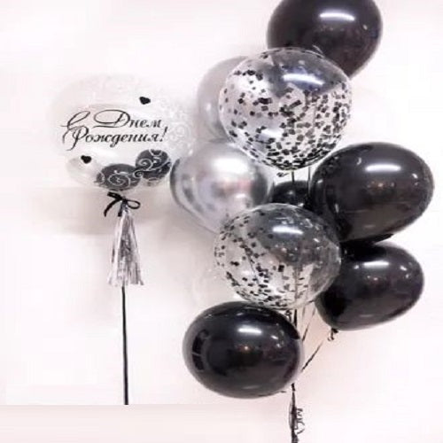 Party Balloon Silver Black Theme Birthday Bubble Helium Balloons Bouquet-2