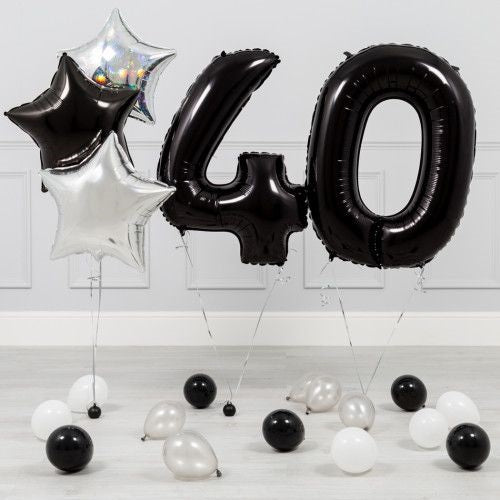 Party Balloon Silver Black Theme 40th Birthday Helium Balloons Bouquet-22