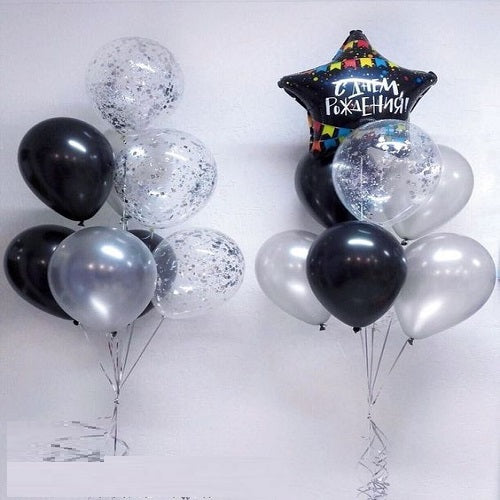 Party Balloon Silver Black Theme Birthday Helium Balloons Bouquet-25