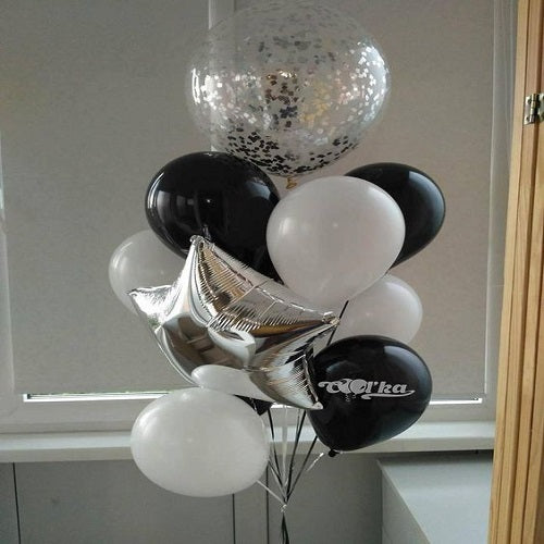 Party Balloon Silver Black Theme Birthday Helium Balloons Bouquet-26