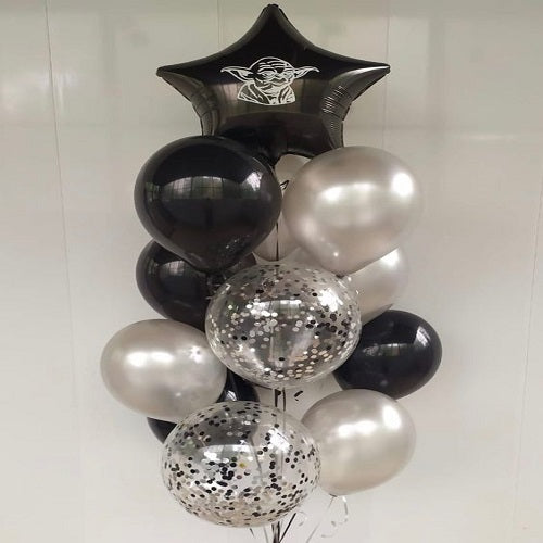 Party Balloon Silver Black Theme Star Birthday Helium Balloons Bouquet-3