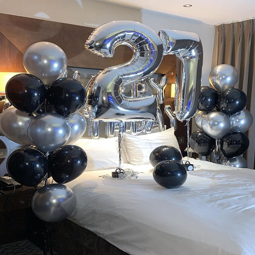 Party Balloon Silver Black Theme 30th Birthday Helium Balloons Bouquet-31