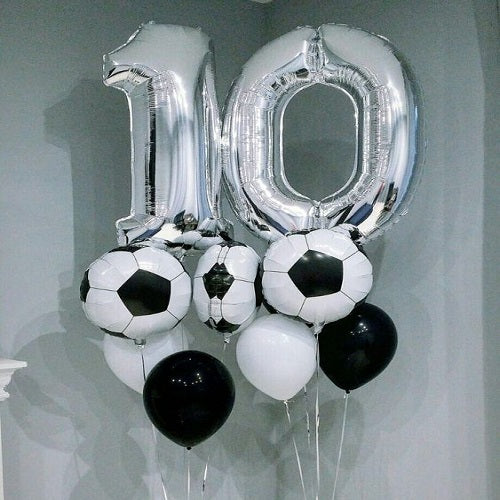 Party Balloon Silver Black Theme 10th Birthday Helium Balloons Bouquet-5