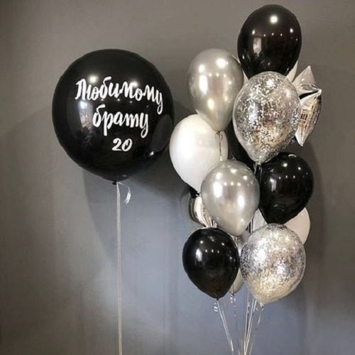Party Balloon Silver Black Theme Birthday Helium Balloons Bouquet-7