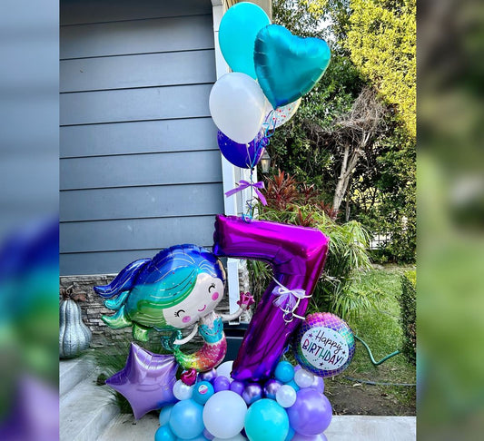 7th Birthday Colorful Mermaid Cluster Balloon Bouquet