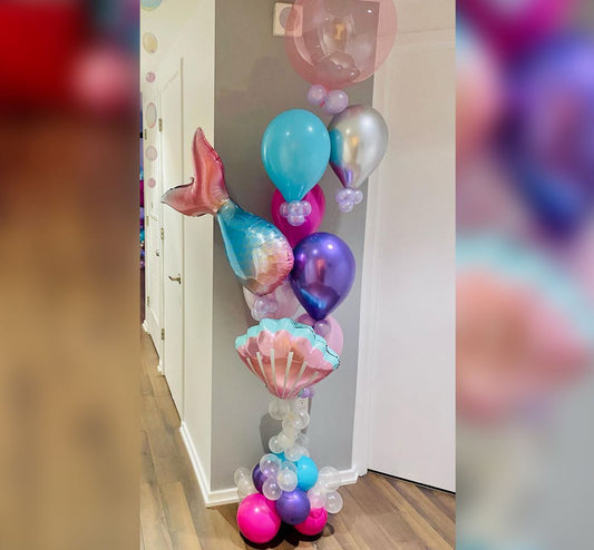 Mermaid Sequin Tail And Sea Shell Ombree Bubble Balloon Bouquet