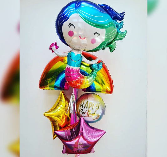 Colorful Mermaid And RainBow Theme HBD Balloon Bouquet