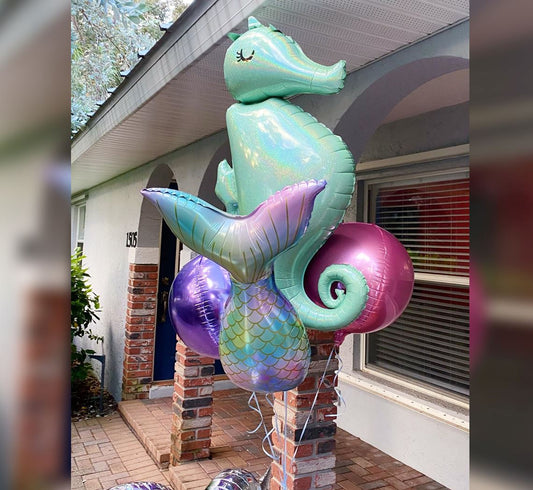 Mermaid Sequin Tail And Sea Horse ORBz  Balloon Bouquet