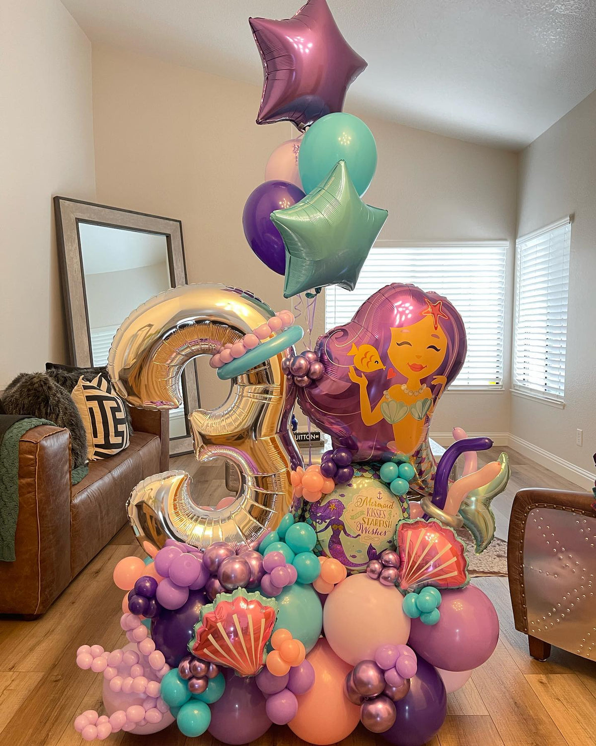 3rd Birthday Enchanting Mermaid Stars Cluster Balloon Bouquet