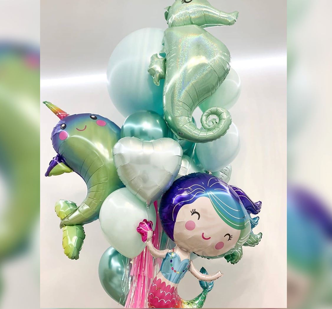 Colorful Mermaid And SeaHorse Theme Balloon Bouquet