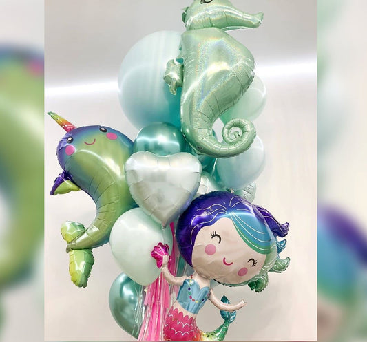 Colorful Mermaid And SeaHorse Theme Balloon Bouquet