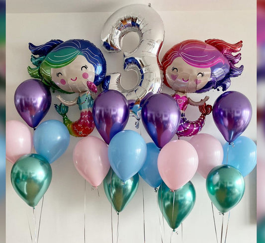 3rd Birthday Colorful  Mermaid Theme Balloon Bouquet