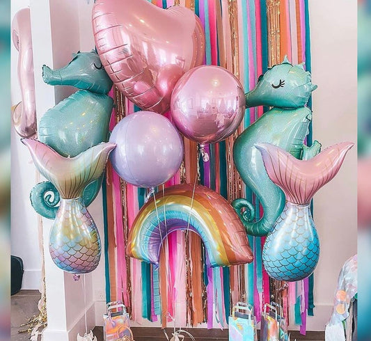 Sea Horse And Mermaid Sequin Supershape Heart Balloon Bouquet 
