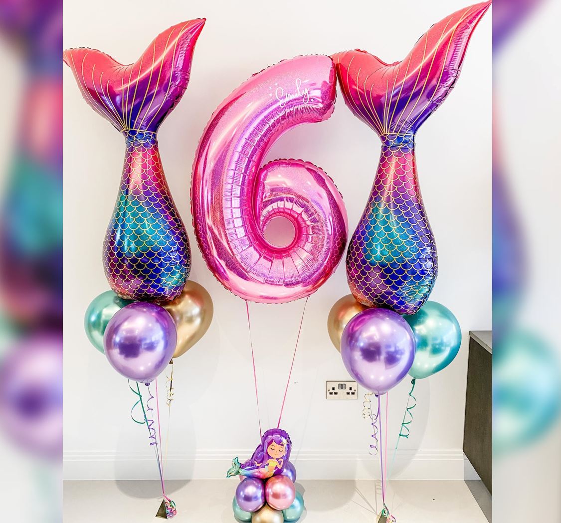 6th Birthday Glitter Mermaid Tail Balloon Bouquet