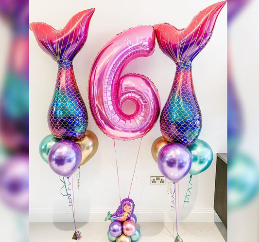 6th Birthday Glitter Mermaid Tail Balloon Bouquet