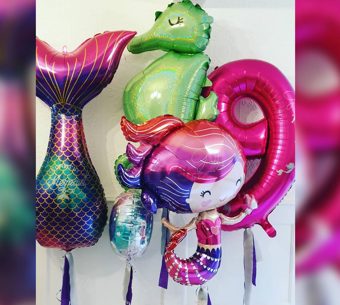 Sea Horse And Colorful Mermaid Theme 9th Birthday Balloon Bouquet