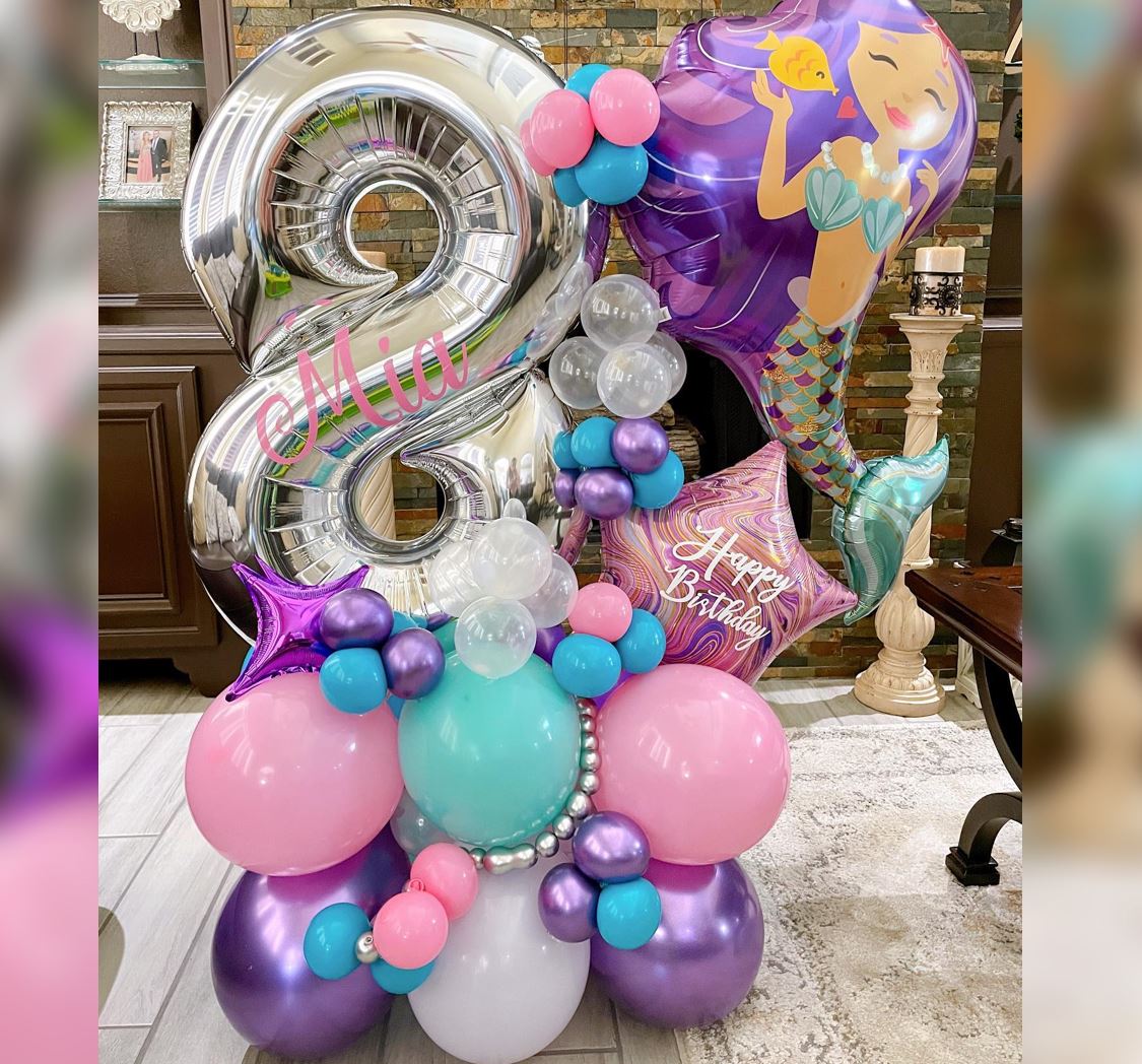 8th Birthday Enchanting Mermaid Theme Cluster Balloon Bouquet