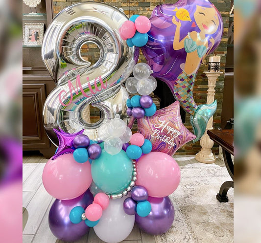 8th Birthday Enchanting Mermaid Theme Cluster Balloon Bouquet