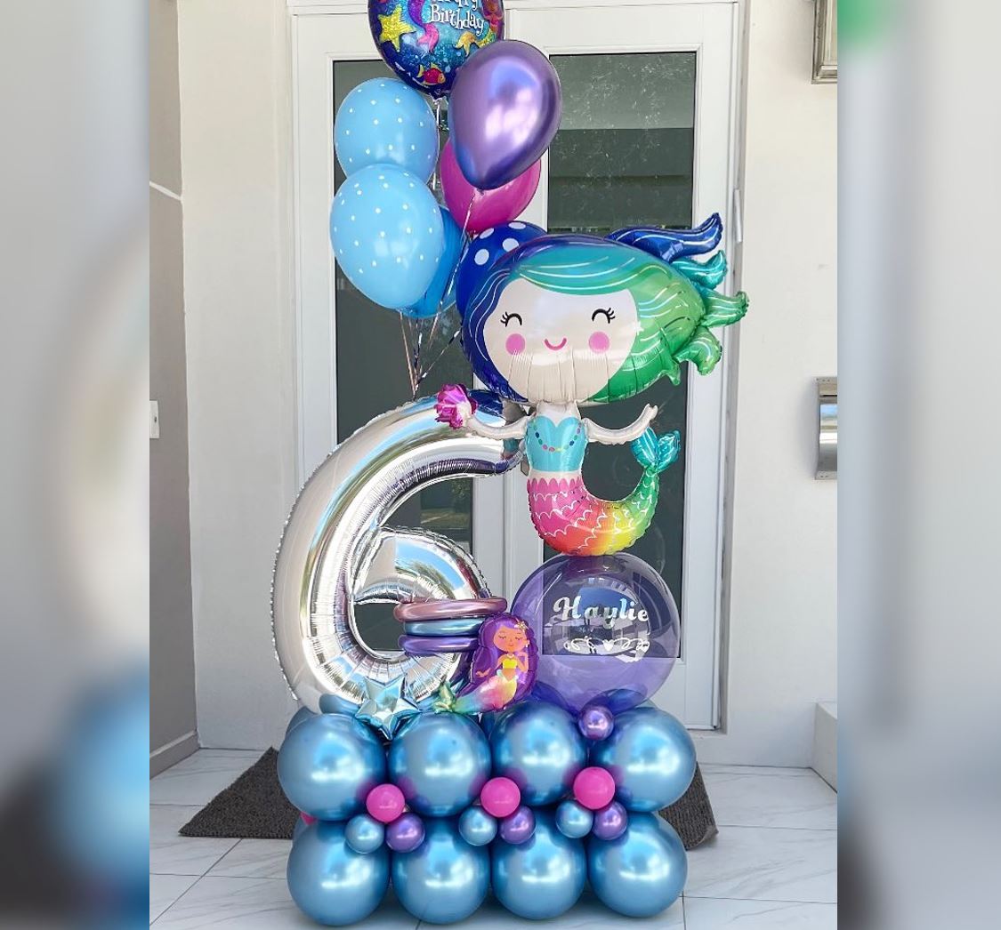 6th Birthday Mermaid Theme HBD Cluster Balloon Bouquet