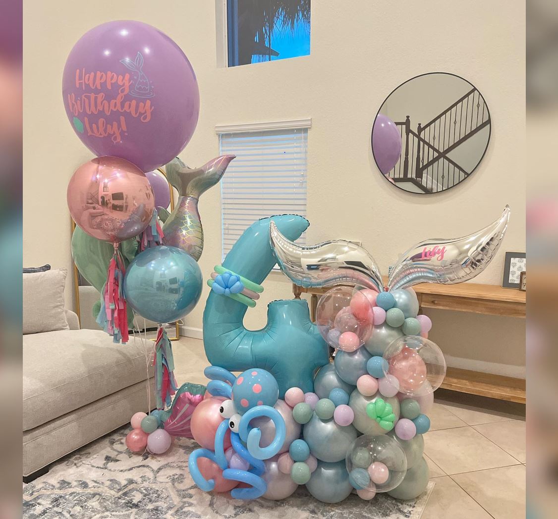 4th Birthday Mermaid Theme Cluster Balloon Bouquet