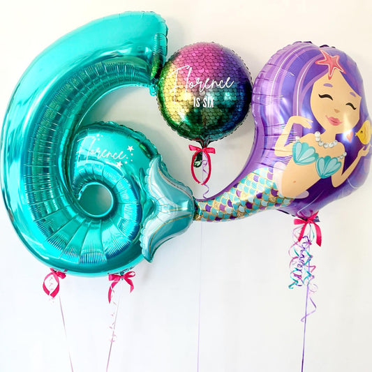 Enchanting Mermaid 6th Birthday Balloon Bouquet