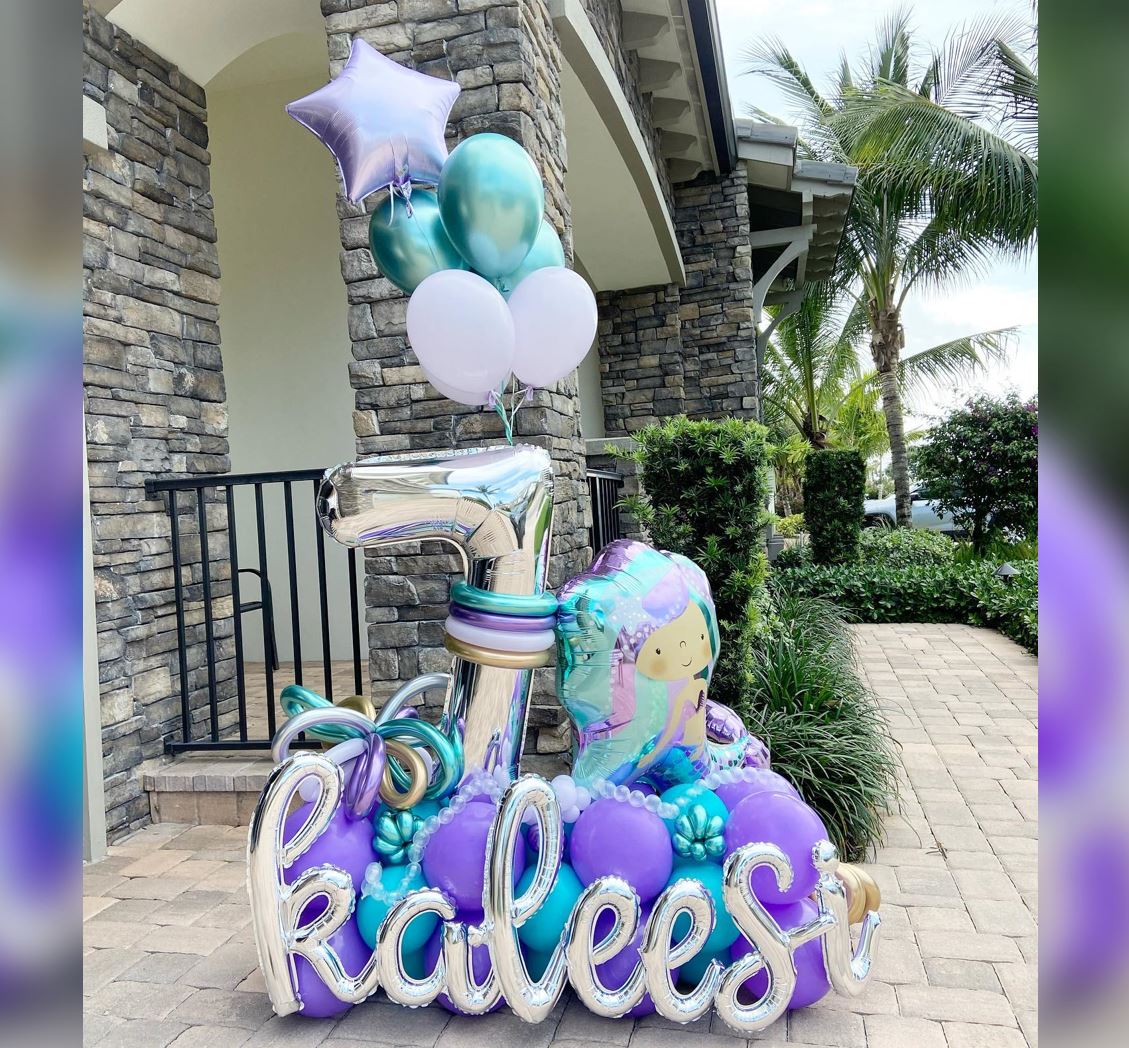 7th Birthday Mermaid Theme Cluster Balloon Bouquet