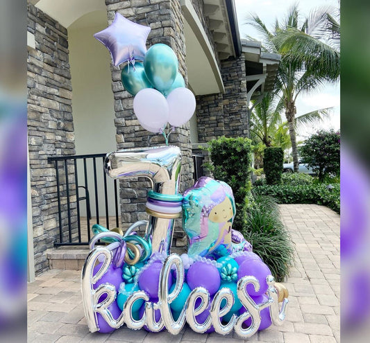 7th Birthday Mermaid Theme Cluster Balloon Bouquet