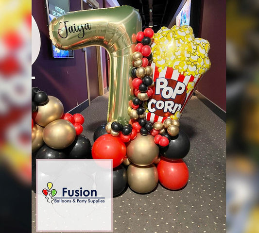 7th Birthday Pop Corn Theme Cluster Balloon Bouquet
