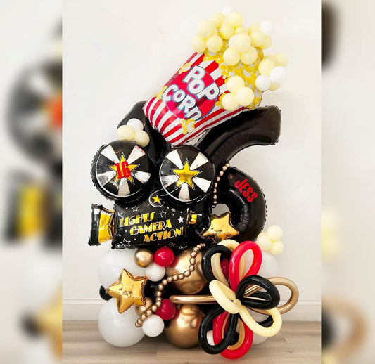 6th Birthday Light Camera Action And Pop Corn Balloon Bouquet