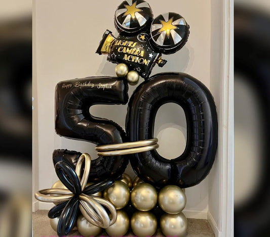 50th Birthday Light Camera Action Chrome Cluster Balloon Bouquet
