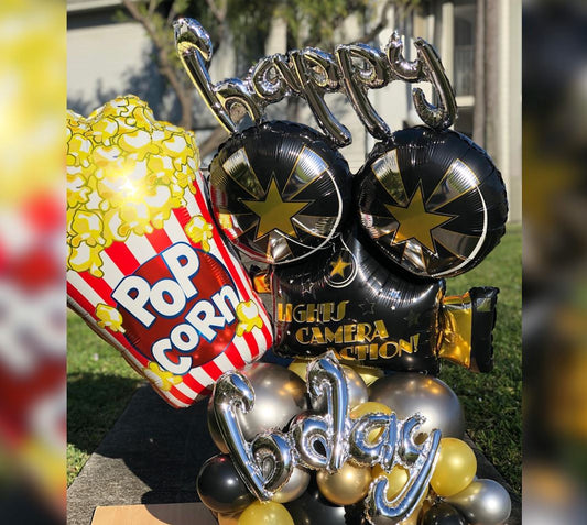 HBD Light Camera Action Pop Corn Cluster Balloon Bouquet