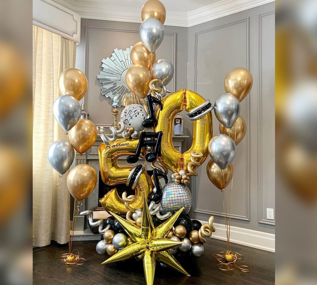 50th Birthday Music Theme Balloon Bouquet