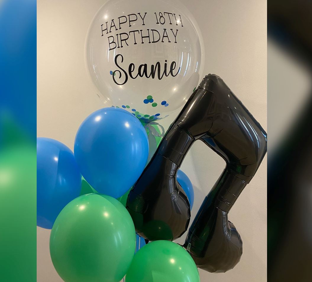 Musical Black Note And Personalized Bubble Balloon Bouquet
