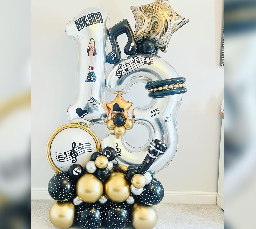 13th Birthday Musical Theme Cluster Balloon Bouquet