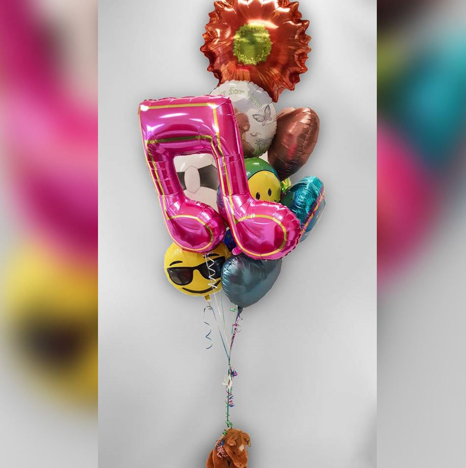 Musical Theme Smily And Flower Balloon Bouquet