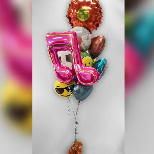 Musical Theme Smily And Flower Balloon Bouquet