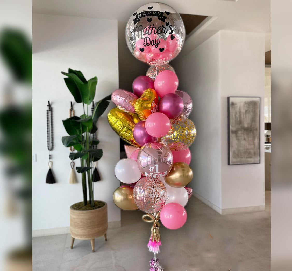 Happy Mother's Day Personalised Bubble Heart Confetti Balloon Bunch